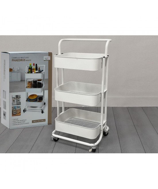 Μανάβης Τρόλεϊ Με 3 Ράφια Και Χειρολαβή Λευκό Μέταλλο 35x42.5x79cm