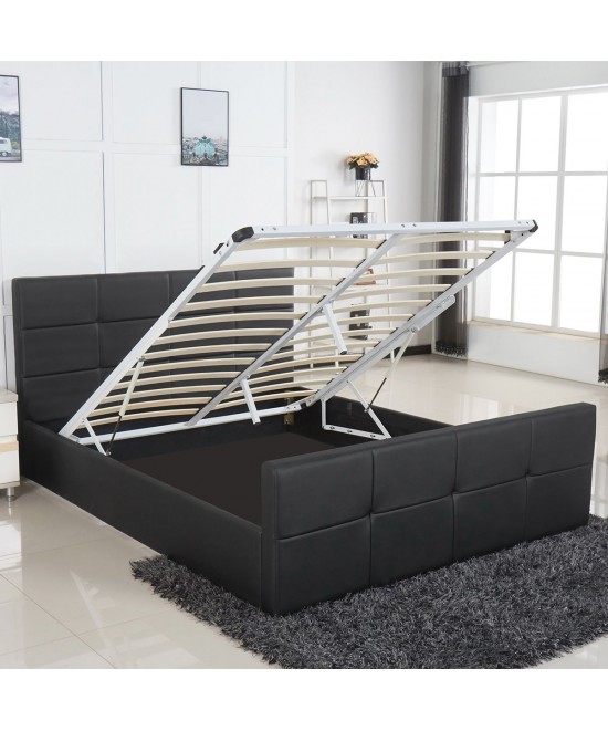 Κρεβάτι ArteLibre ANEMONE Μαύρο PU Με Αποθηκευτικό Χώρο 217.5x170.5x100cm(Στρώμα 160x200cm)