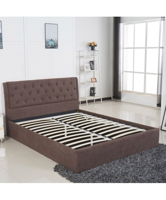 Κρεβάτι ArteLibre ASTER Σκούρο Καφέ Ύφασμα Με Αποθηκευτικό Χώρο 216x170.5x103cm (Στρώμα 160x200cm)