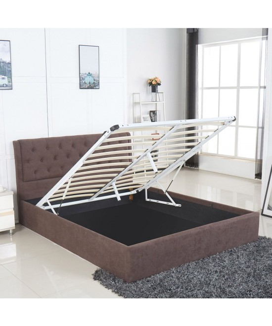 Κρεβάτι ArteLibre ASTER Σκούρο Καφέ Ύφασμα Με Αποθηκευτικό Χώρο 216x170.5x103cm (Στρώμα 160x200cm)