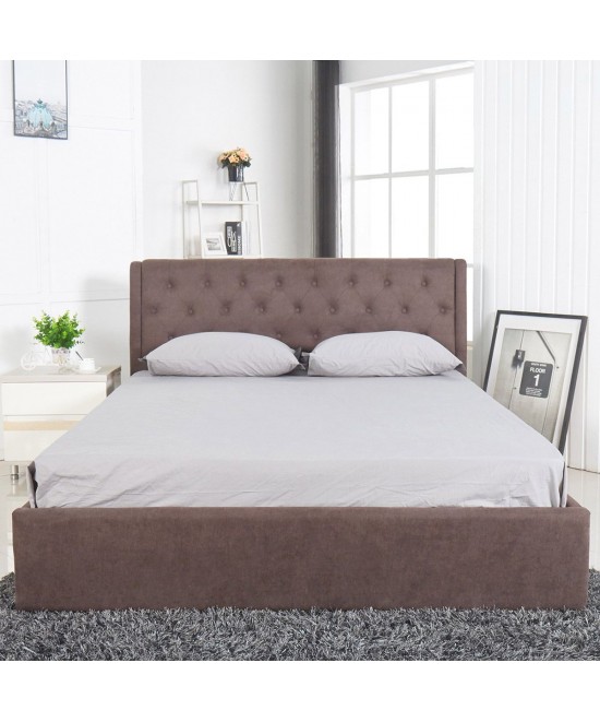 Κρεβάτι ArteLibre ASTER Σκούρο Καφέ Ύφασμα Με Αποθηκευτικό Χώρο 216x170.5x103cm (Στρώμα 160x200cm)
