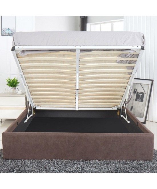 Κρεβάτι ArteLibre ASTER Σκούρο Καφέ Ύφασμα Με Αποθηκευτικό Χώρο 216x170.5x103cm (Στρώμα 160x200cm)