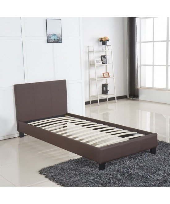 Κρεβάτι ArteLibre AZALEA Σκούρο Καφέ PU 213x101x88cm (Στρώμα 90x200cm)