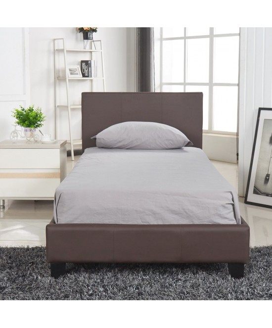 Κρεβάτι ArteLibre AZALEA Σκούρο Καφέ PU 213x101x88cm (Στρώμα 90x200cm)