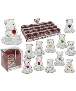 Αρκουδάκι Που Κρατάει Καρδιά Διάφανο Γυαλί 4.5cm Σε 12 Χρώματα Καρδιάς