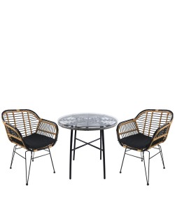 Σετ Τραπεζαρία Κήπου ArteLibre APPIUS Γκρι/Μαύρο/Φυσικό Μέταλλο/Rattan/Γυαλί Με 2 Καρέκλες 14990470