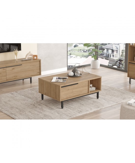 Τραπεζάκι Σαλονιού ArteLibre HUTTON Φυσικό Μοριοσανίδα/Μέταλλο 90x60x37.6cm