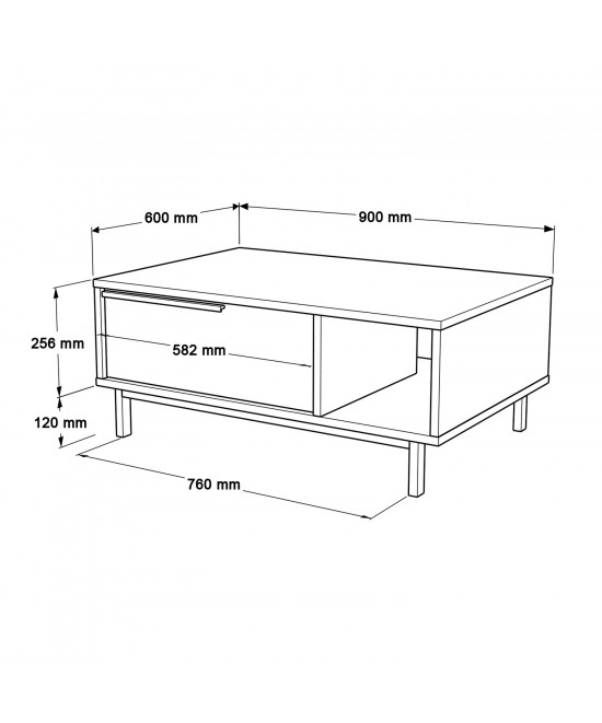 Τραπεζάκι Σαλονιού ArteLibre HUTTON Φυσικό Μοριοσανίδα/Μέταλλο 90x60x37.6cm