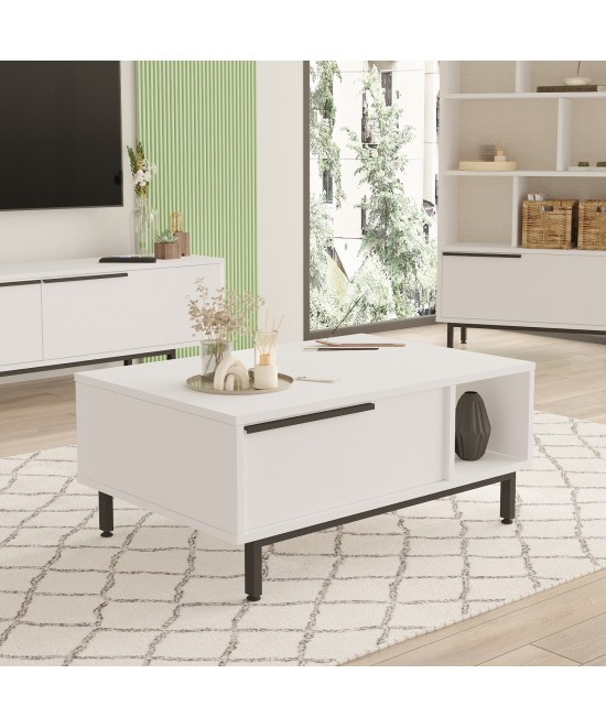 Τραπεζάκι Σαλονιού ArteLibre HUTTON Λευκό Μοριοσανίδα/Μέταλλο 90x60x37.6cm