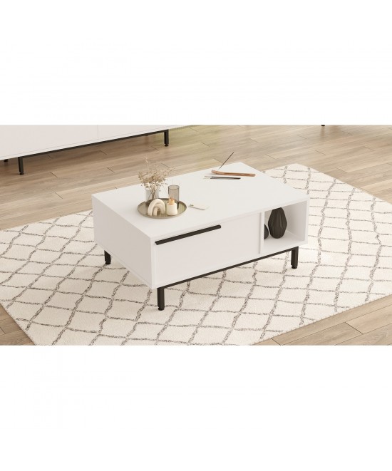 Τραπεζάκι Σαλονιού ArteLibre HUTTON Λευκό Μοριοσανίδα/Μέταλλο 90x60x37.6cm