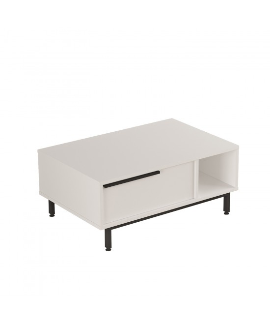 Τραπεζάκι Σαλονιού ArteLibre HUTTON Λευκό Μοριοσανίδα/Μέταλλο 90x60x37.6cm