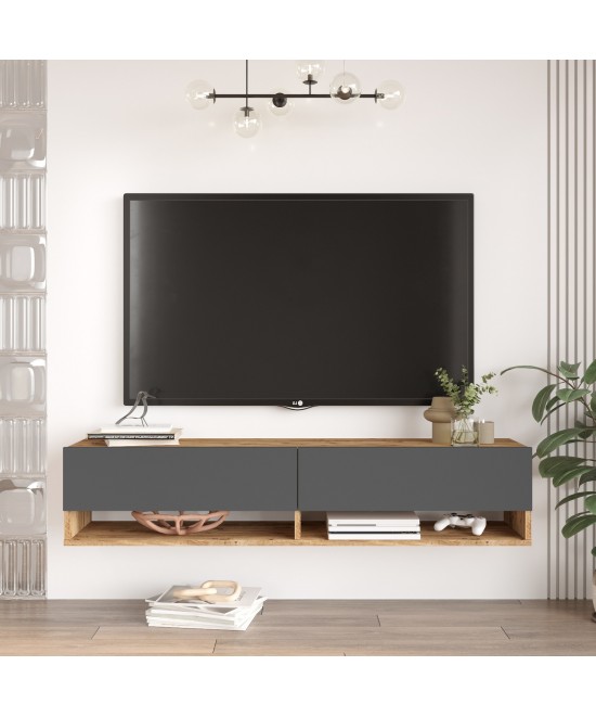Έπιπλο Τηλεόρασης ArteLibre SOLVA Πεύκο/Ανθρακί Μοριοσανίδα 140x31.6x29.6cm