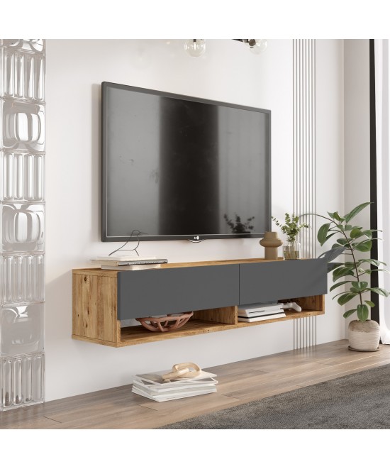 Έπιπλο Τηλεόρασης ArteLibre SOLVA Πεύκο/Ανθρακί Μοριοσανίδα 140x31.6x29.6cm
