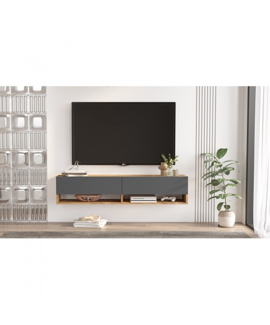 Έπιπλο Τηλεόρασης ArteLibre SOLVA Πεύκο/Ανθρακί Μοριοσανίδα 140x31.6x29.6cm