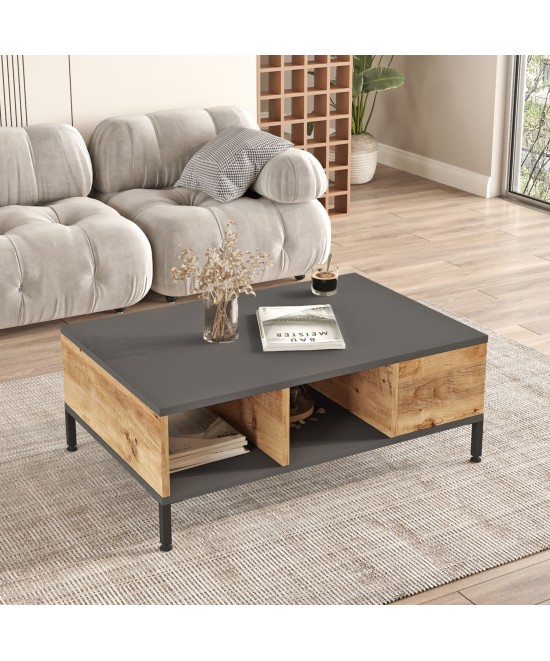 Τραπεζάκι Σαλονιού ArteLibre ANGEL Πεύκο/Ανθρακί Μοριοσανίδα/Μέταλλο 90x60x33.1cm