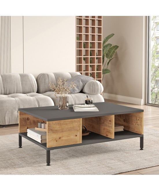 Τραπεζάκι Σαλονιού ArteLibre ANGEL Πεύκο/Ανθρακί Μοριοσανίδα/Μέταλλο 90x60x33.1cm