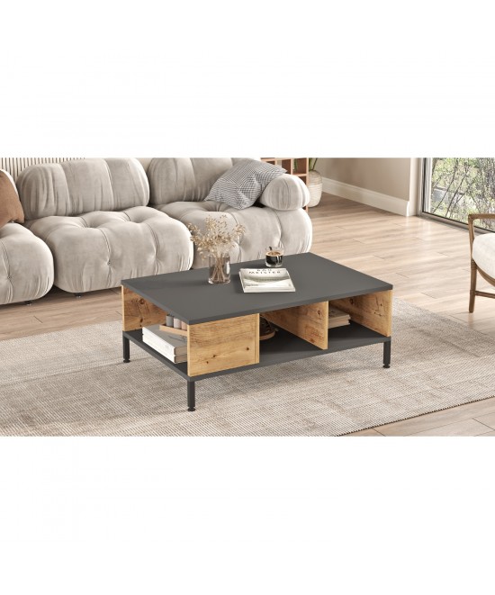 Τραπεζάκι Σαλονιού ArteLibre ANGEL Πεύκο/Ανθρακί Μοριοσανίδα/Μέταλλο 90x60x33.1cm