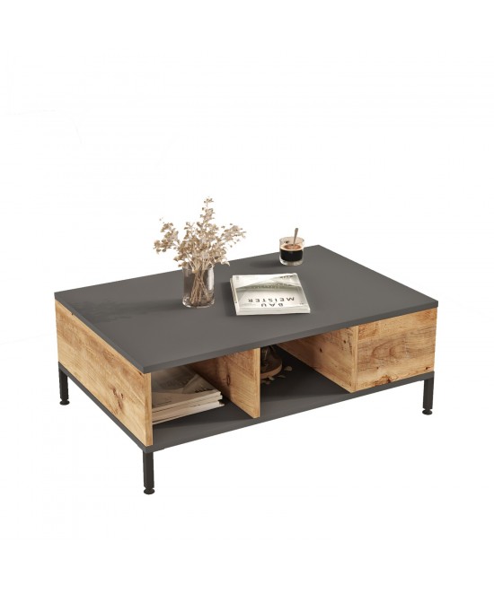 Τραπεζάκι Σαλονιού ArteLibre ANGEL Πεύκο/Ανθρακί Μοριοσανίδα/Μέταλλο 90x60x33.1cm