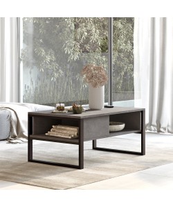 Τραπεζάκι Σαλονιού ArteLibre ARKLEY Γκρι Με Εφέ Τσιμέντο Μοριοσανίδα/Μέταλλο 100x59.7x44.4cm