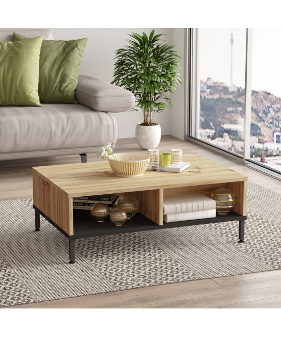 Τραπεζάκι Σαλονιού ArteLibre BALHAM Φυσικό/Μαύρο Μοριοσανίδα/Μέταλλο 90x60x31.5cm