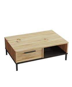 Τραπεζάκι Σαλονιού ArteLibre BALHAM Φυσικό/Μαύρο Μοριοσανίδα/Μέταλλο 90x60x31.5cm