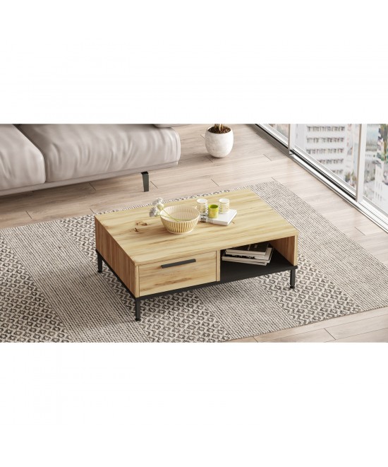 Τραπεζάκι Σαλονιού ArteLibre BALHAM Φυσικό/Μαύρο Μοριοσανίδα/Μέταλλο 90x60x31.5cm