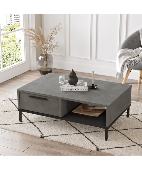 Τραπεζάκι Σαλονιού ArteLibre BALHAM Γκρι Με Εφέ Τσιμέντο/Μαύρο Μοριοσανίδα/Μέταλλο 90x60x31.5cm