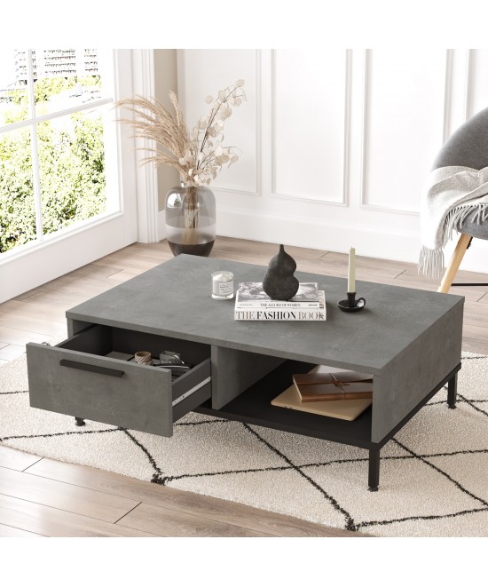 Τραπεζάκι Σαλονιού ArteLibre BALHAM Γκρι Με Εφέ Τσιμέντο/Μαύρο Μοριοσανίδα/Μέταλλο 90x60x31.5cm