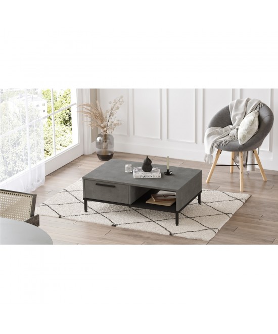 Τραπεζάκι Σαλονιού ArteLibre BALHAM Γκρι Με Εφέ Τσιμέντο/Μαύρο Μοριοσανίδα/Μέταλλο 90x60x31.5cm