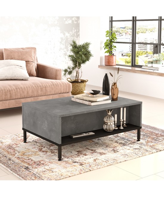 Τραπεζάκι Σαλονιού ArteLibre BARNET Γκρι Με Εφέ Τσιμέντο/Μαύρο Μοριοσανίδα/Μέταλλο 90x60x35cm