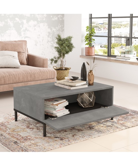 Τραπεζάκι Σαλονιού ArteLibre BARNET Γκρι Με Εφέ Τσιμέντο/Μαύρο Μοριοσανίδα/Μέταλλο 90x60x35cm