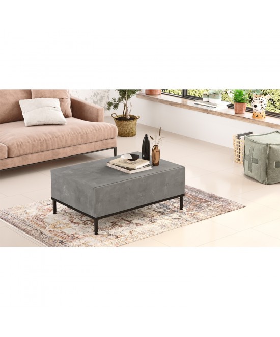 Τραπεζάκι Σαλονιού ArteLibre BARNET Γκρι Με Εφέ Τσιμέντο/Μαύρο Μοριοσανίδα/Μέταλλο 90x60x35cm