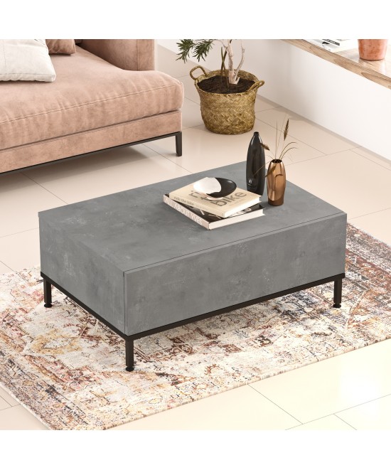 Τραπεζάκι Σαλονιού ArteLibre BARNET Γκρι Με Εφέ Τσιμέντο/Μαύρο Μοριοσανίδα/Μέταλλο 90x60x35cm