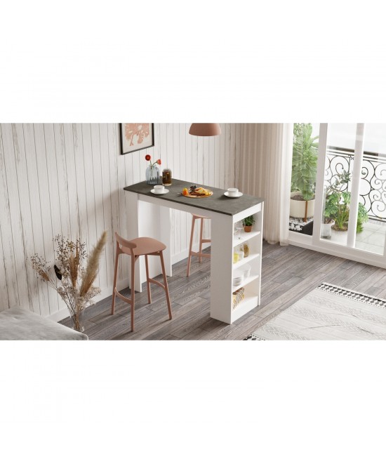 Τραπέζι Bar ArteLibre BROCKLEY Λευκό/Γκρι Με Εφέ Τσιμέντο Μοριοσανίδα 120x51.6x101.8cm