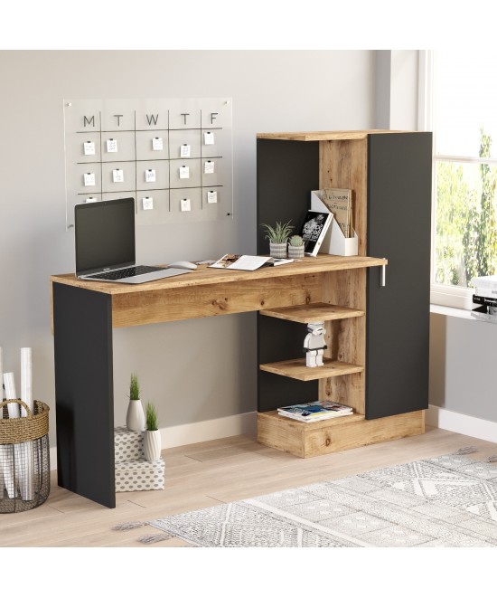 Γραφείο ArteLibre CAMDEN Πεύκο/Μαύρο Μοριοσανίδα 152.3x40x120cm