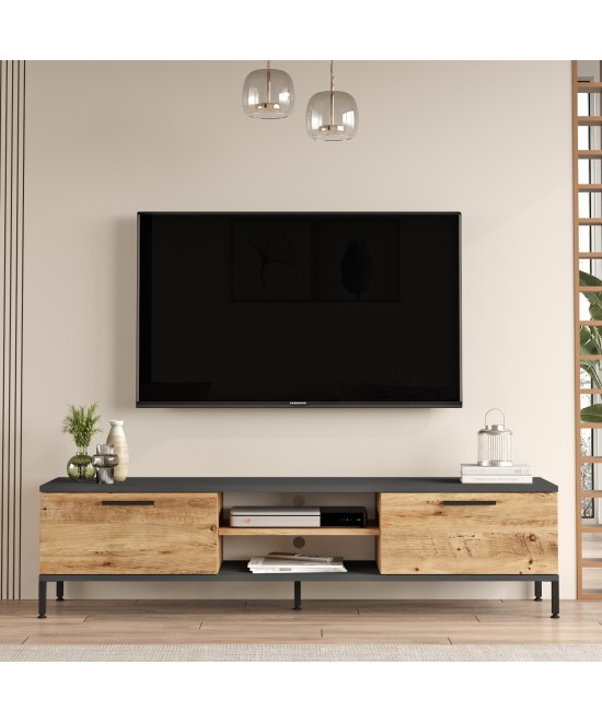 Έπιπλο Τηλεόρασης ArteLibre ENFIELD Πεύκο/Ανθρακί Μοριοσανίδα/Μέταλλο 160x35x39.1cm