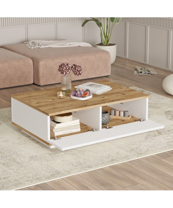 Τραπεζάκι Σαλονιού ArteLibre FRIERN Πεύκο/Λευκό Μοριοσανίδα 90x60x28.6cm