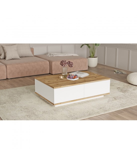 Τραπεζάκι Σαλονιού ArteLibre FRIERN Πεύκο/Λευκό Μοριοσανίδα 90x60x28.6cm