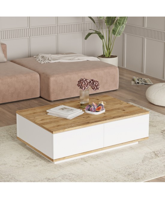 Τραπεζάκι Σαλονιού ArteLibre FRIERN Πεύκο/Λευκό Μοριοσανίδα 90x60x28.6cm