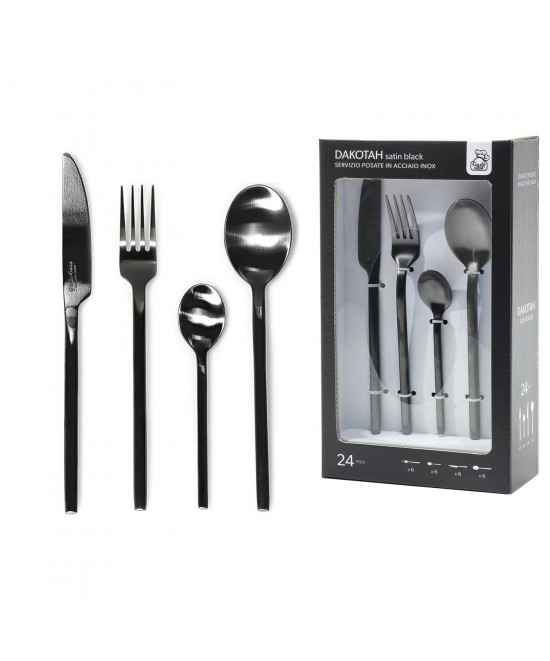 Σετ Μαχαιροπήρουνα DAKOTAH Σατέν Μαύρο Inox 24Τμχ