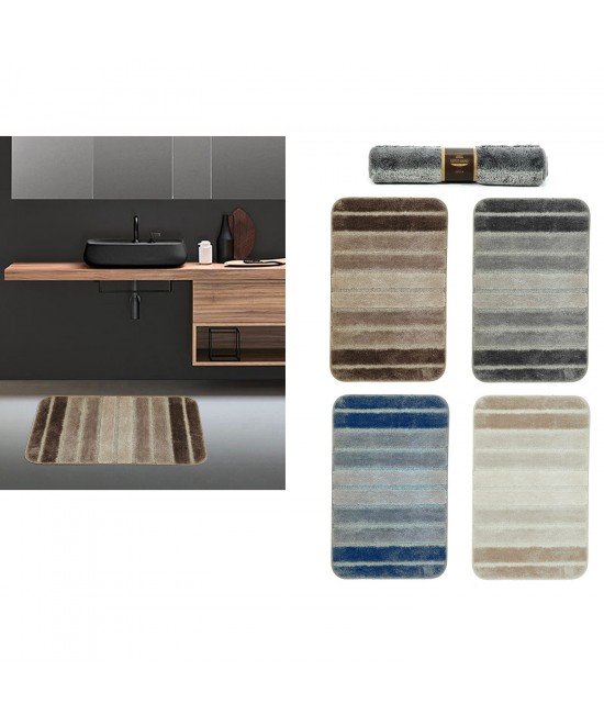 Χαλί Μπάνιου Αντιολισθητικό Ριγέ 1700gsm 100% Polyester 50x80cm Σε 4 Χρώματα