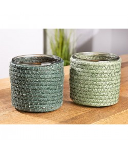 Κηροπήγιο ArteLibre Με Διακόσμηση Πράσινο/Διάφανο Γυαλί Φ11x10cm Σε 2 Αποχρώσεις