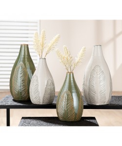 Βάζο ArteLibre Με Διακόσμηση Φύλλο Κεραμικό Φ11x19cm Σε 2 Χρώματα