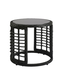Τραπεζάκι Κήπου ArteLibre AURIUS Μαύρο Rattan/Γυαλί Φ45x40cm