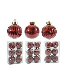 Μπάλα Κόκκινο Γυαλί Φ8cm Σετ 6Τμχ Σε 3 Σχέδια