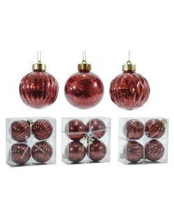 Μπάλα Κόκκινο Γυαλί Φ10cm Σετ 4Τμχ Σε 3 Σχέδια Μπάλα Κόκκινο Γυαλί Φ10cm Σετ 4Τμχ Σε 3 Σχέδια