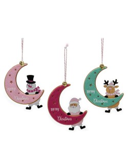 Στολίδι Κρεμαστό Ημισέληνος Με Άι Βασίλη/Τάρανδο/Χιονάνθρωπο 13cm Σε 3 Σχέδια