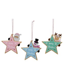 Στολίδι Κρεμαστό Αστέρι Με Άι Βασίλη/Τάρανδο/Χιονάνθρωπο 11cm Σε 3 Σχέδια