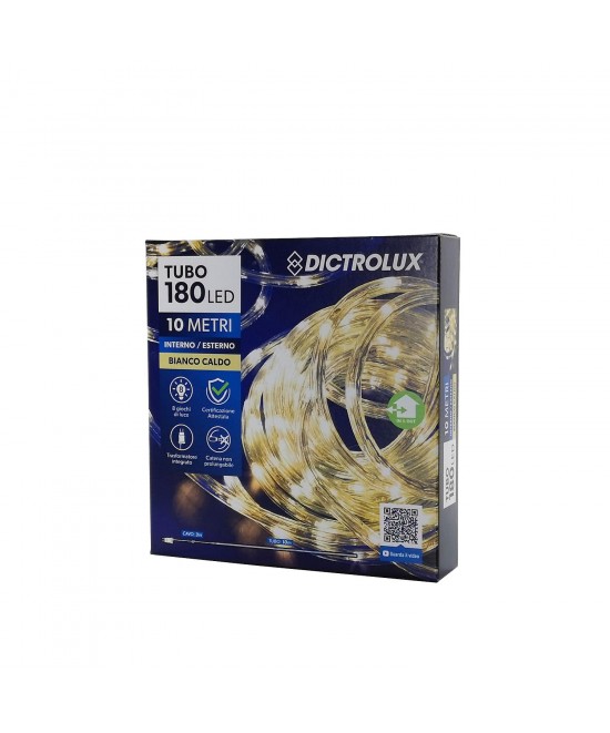 Φωτοσωλήνας 180 LED Εσωτ. & Εξωτ. Χώρου Με 8 Προγράμματα Και Μετασχηματιστή Θερμό Λευκό Φως Μη Επεκτεινόμενο 10+3m