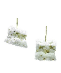 Μποτάκια Κρεμαστό Λευκό/Χρυσό Λούτρινο 12cm